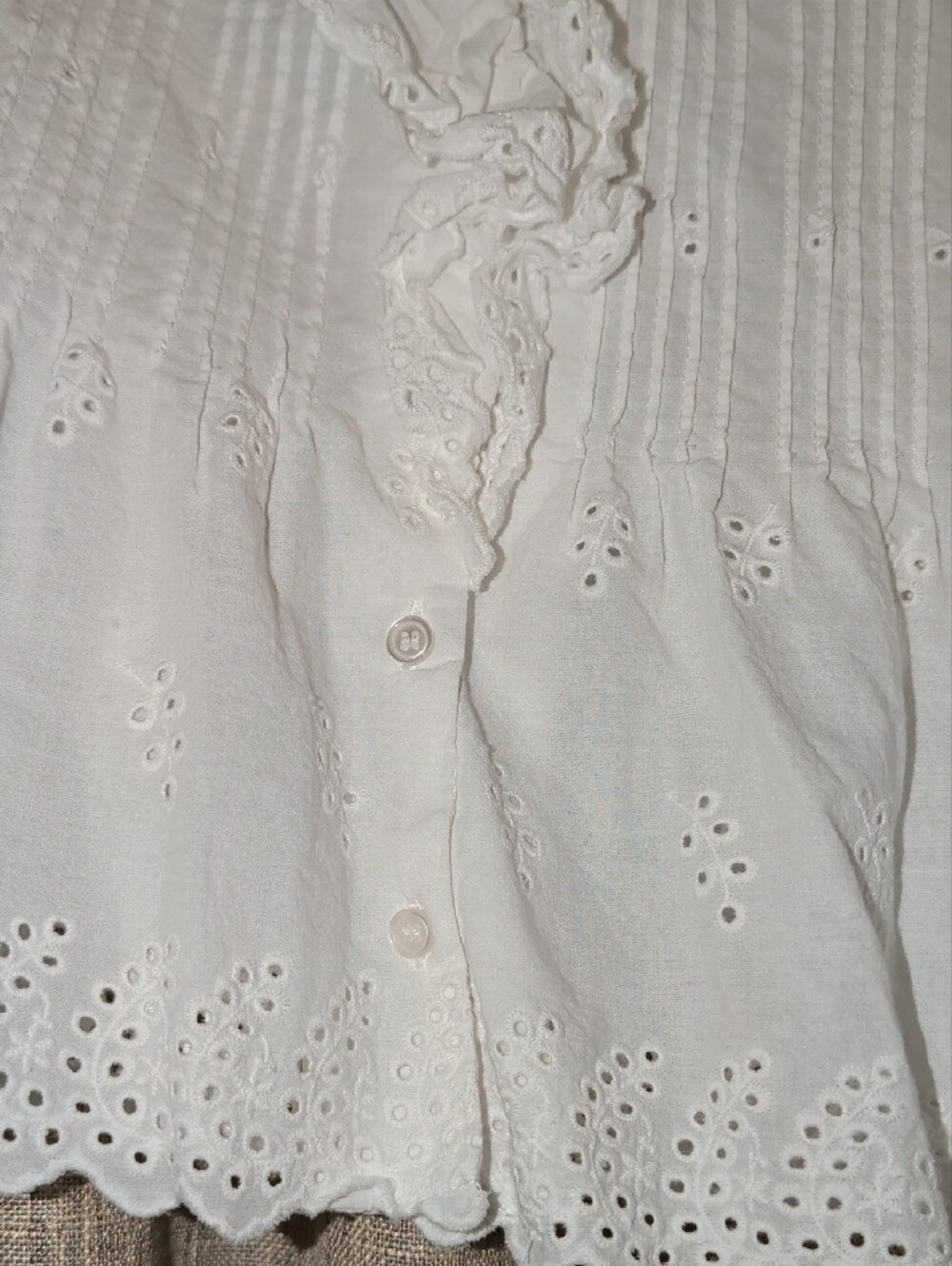 Ultra Pink White Eyelet Ruffle Button-Up Blouse - Picture 4 of 5